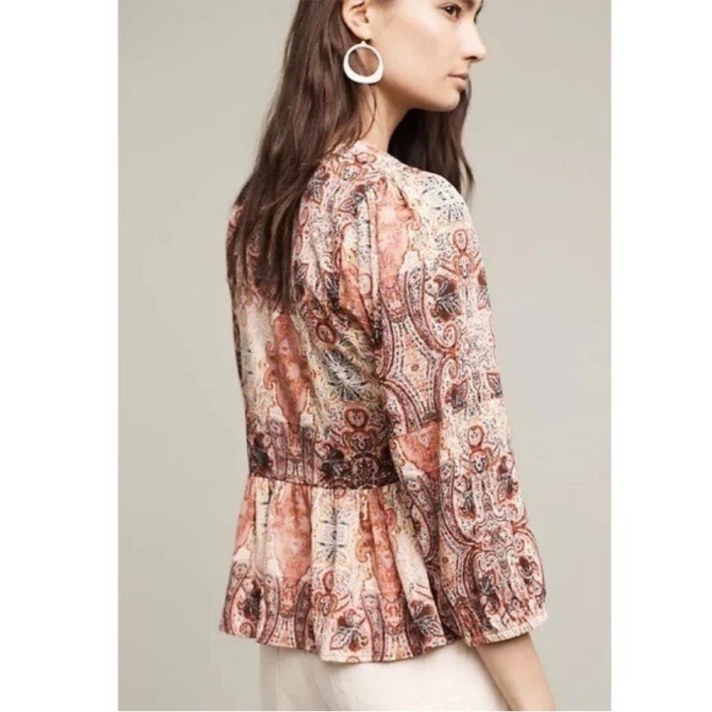 Anthropologie RAGA NWT Evalona Paisley Boho Blouse Peasant Red Bell Sleeve Top - Picture 3 of 9